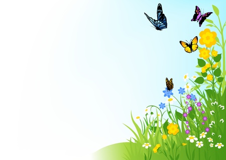 Butterflies and Flowers - Background Illustrationのイラスト素材