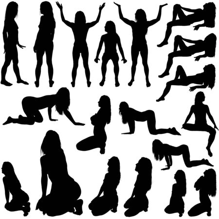Girl Silhouettes - Black Illustration, Vectorのイラスト素材