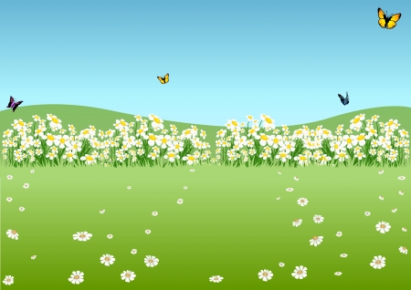 Spring Meadow - Cartoon Background Illustrationのイラスト素材