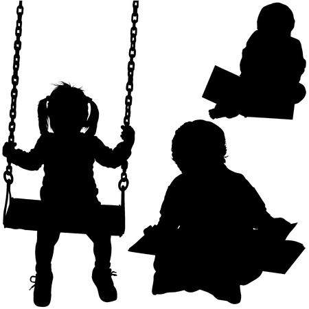 Preschoolers - Black Children Silhouettes.のイラスト素材