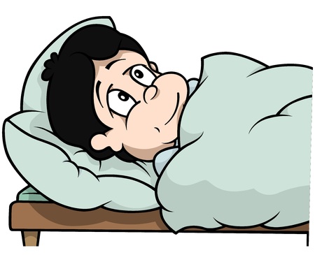 Boy Laying In Bed - Cartoon Illustration, Vectorのイラスト素材