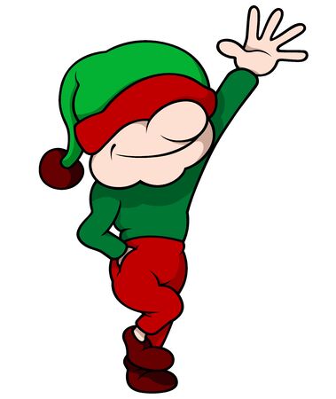 Elf With Hand Up - Colored Cartoon Illustration, Vectorのイラスト素材
