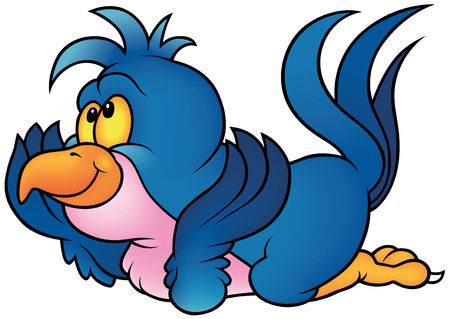 Blue Parrot Laying - Cartoon Illustration, Vectorのイラスト素材