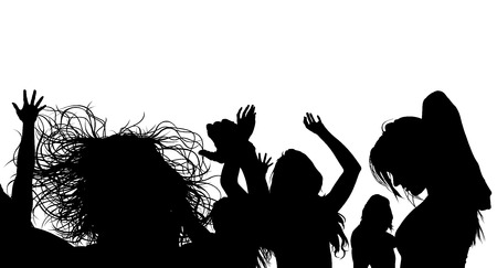 Dancing Crowd Silhouette - Black Illustration, Vectorのイラスト素材