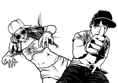 Teenage Couple Dancing - Young Dancers Illustration, Vectorのイラスト素材