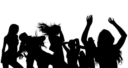 Dancing Crowd Silhouette - Black Illustration, Vectorのイラスト素材