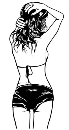 Back View Of Dancing Young Woman - Illustration, Vectorのイラスト素材