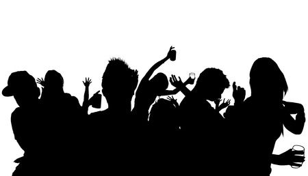 Dancing Crowd Silhouette - Black Illustration, Vectorのイラスト素材