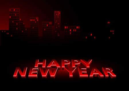 Happy New Year - Red Abstract Greeting Card with Skyline Illustration, Vectorのイラスト素材