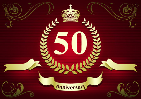 Anniversary or Birthday Card with Golden Elements - Illustration, Vectorのイラスト素材