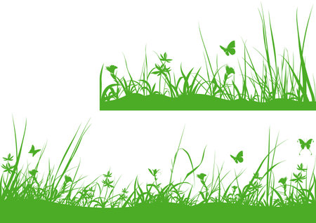 Green Meadow Silhouette - Background Design Element, Vector Illustrationのイラスト素材