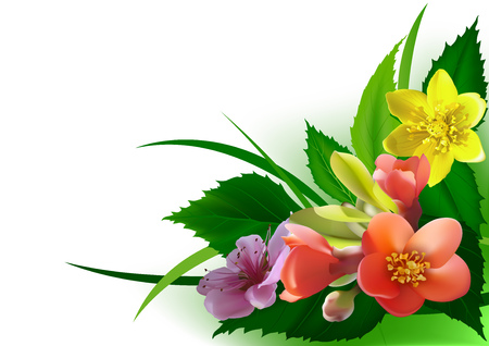 Colorful Flowers Corner - Background Illustration, Vectorのイラスト素材