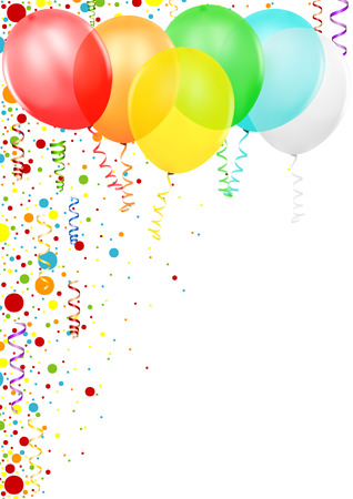 Colorful Confetti and Party Balloons - Colored Background Illustrationのイラスト素材