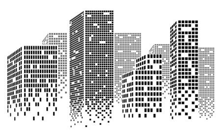 Dotted Skyscrapers Panorama - Buildings and City Illustration,のイラスト素材