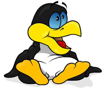 Black Sitting Penguin Talking - Colored Cartoon Illustration, Vectorのイラスト素材