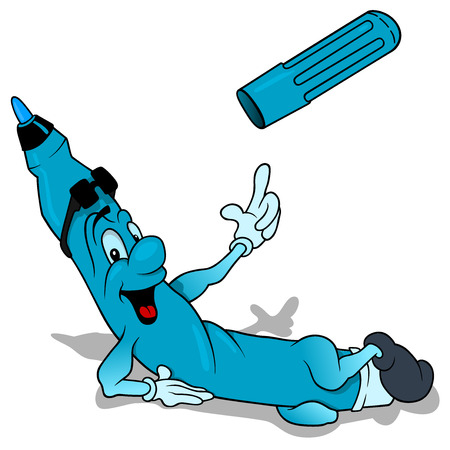 Blue Happy Laying Felt Tip Pen - Colored Cartoon Illustration, Vectorのイラスト素材