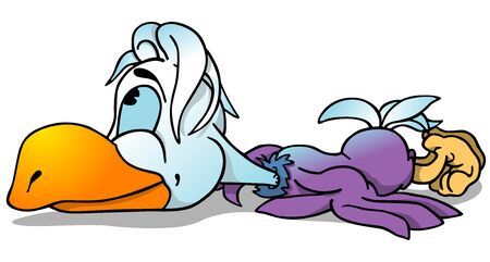 Laying Parrot with Top Knot - Colored Cartoon Illustration, Vectorのイラスト素材