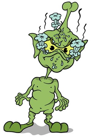 Green Extraterrestrial Standing - Colored Cartoon Illustration, Vectorのイラスト素材