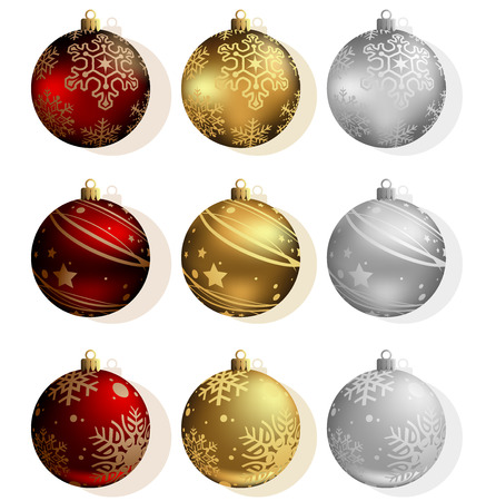 Christmas Bauble Collection - Red, Gold and Silver Color, Vector Illustrationのイラスト素材