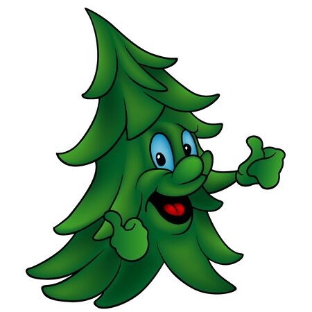 Coniferous Tree with Thumbs Up - Colored Cartoon Illustration, Vectorのイラスト素材