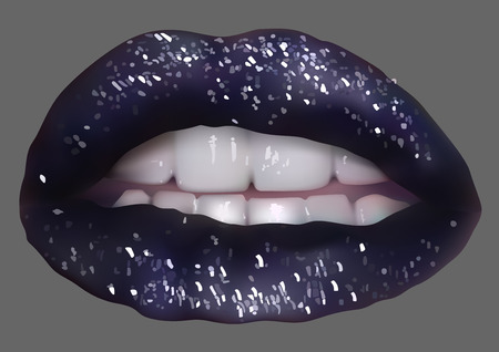 Dark Lips with Glitter - Isolated and Detailed Illustration, Vector.のイラスト素材