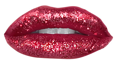 Red Lips with Glitter - Isolated and Detailed Illustration, Vector.のイラスト素材