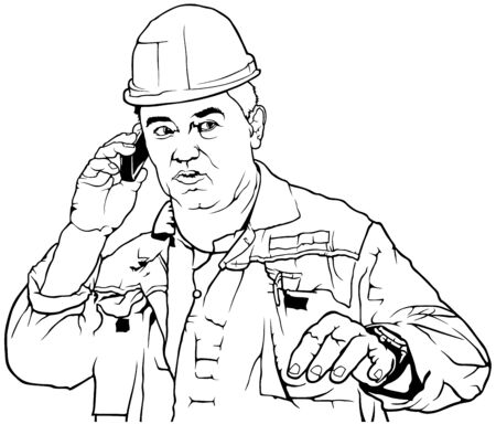 Worker in Work Suit with Protective Helmet.のイラスト素材