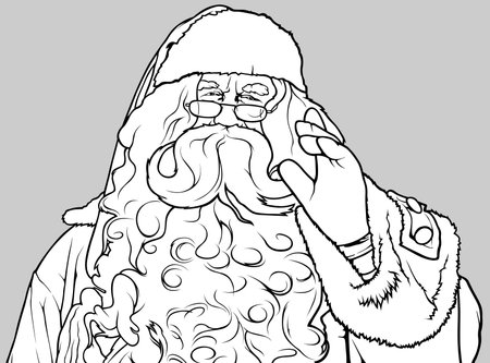 Santa Claus Waving - Black and White Christmas Illustration, Vectorのイラスト素材