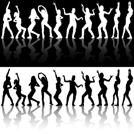 Dancing Girl Silhouettes - Illustrations With Reflections, Vectorのイラスト素材