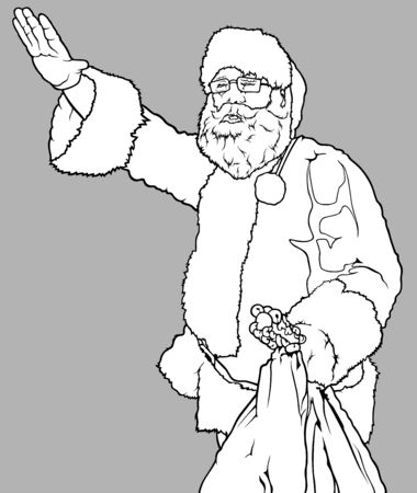 Santa Claus Waving and Holding a Sack Full of Gifts.のイラスト素材