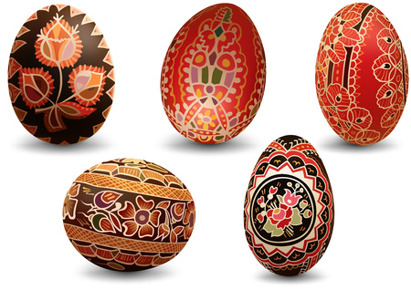 Colorful painted Easter eggs, richly decorated eggs illustration vector.のイラスト素材