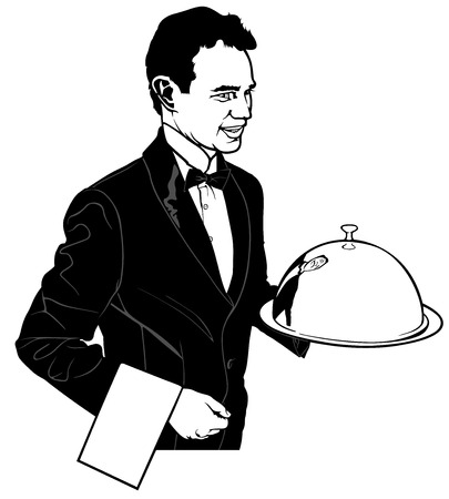 The Waiter Carrying a Main Dish vector illustrationのイラスト素材