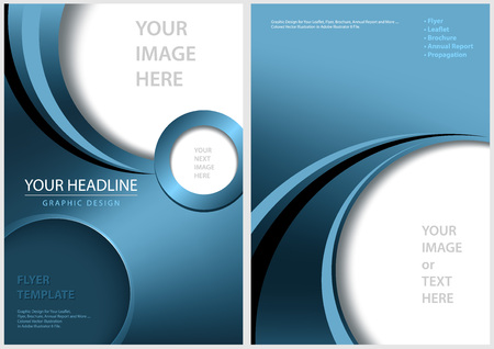 Blue Front and Back Flyer Template with Geometric Elements and Stripes - Graphic Editable Illustration, Vectorのイラスト素材