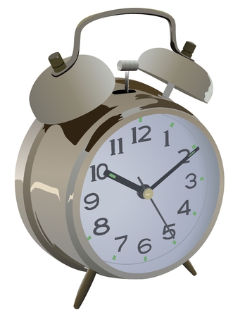 Golden Vintage Alarm Clock on White Background - Colored Illustration, Vectorのイラスト素材