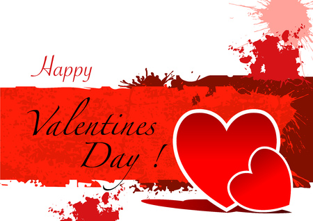Happy Valentines Day Greeting Card with Abstract Grunge Banners and Decorative Ink Splatters Background - Colored Illustration, Vectorのイラスト素材