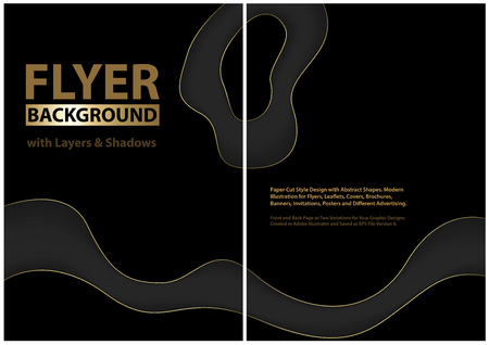 Modern Flyer Design with Black Layers and Golden Edges - Graphic Illustration with Abstract Shapes, Vectorのイラスト素材