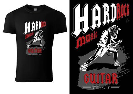 Black T-shirt with Hard Rock Guitarist - Graphic Illustration for Printing or Wallpaper and etc., Vectorのイラスト素材
