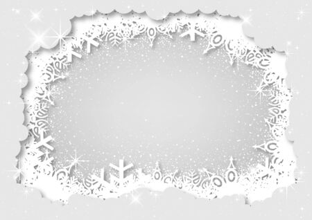 White Christmas Layered Paper Style Background with Snowflakes and Snow and Glitters with Stars - Abstract illustration for Your Graphic Designs, Vectorのイラスト素材
