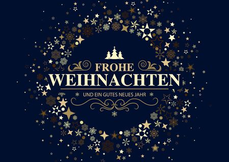 German Dark Christmas Greeting Card with Stars and Snowflakes Arranged in a Circular Shape - Modern Graphic Illustration, Vectorのイラスト素材