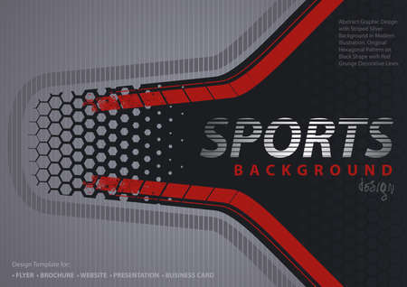 Modern Abstract Background in Sport Style with Silver Lined Pattern and Red Decorative Stripes on Black - Modern Graphic Design, Vectorのイラスト素材