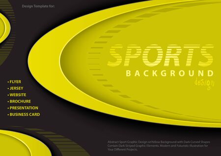 Abstract Yellow-Black Background in Sport Design Style with Decorative Elliptical Shapes and Layers with Shadows - Modern Illustration for Your Projects, Vectorのイラスト素材
