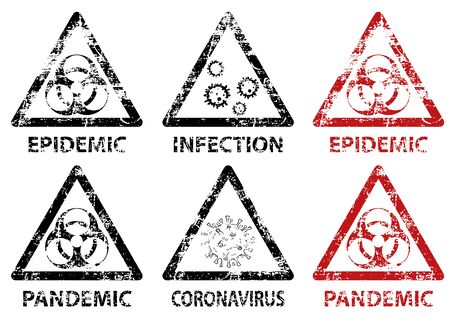 Set of Stamp Epidemic, Pandemic and Infection - Six Stamps with Grunge Effect, Vector Graphicのイラスト素材