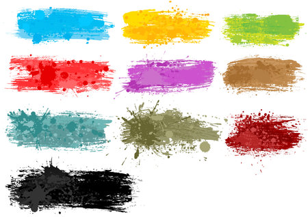 Colorful Watercolor Banners - Set of 10 Grungy Illustrations with Brush Stroke Effect and Splattered Effect, Vectorのイラスト素材