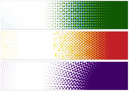 Web Banner Design Template with Halftone Pattern - Set of Three Abstract Illustrations with Colorful Dotted Effect, Vectorのイラスト素材