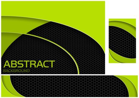 Abstract Neon Green and Black Tech Design - Set of Three Illustrations for Background and Banner and Business Card, Vector Graphicのイラスト素材