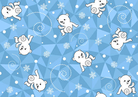 Seamless Baby Pattern with Polar Bear on Blue Polygonal Background - Wintry Repetitive Print Texture, Vector Illustrationのイラスト素材