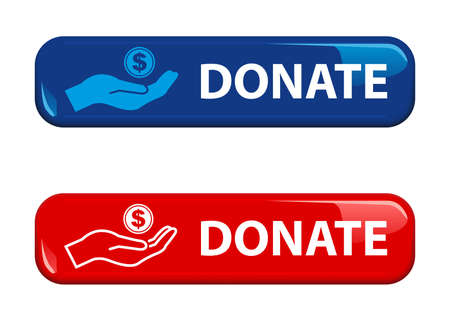 Shiny Donate Button for Your Website Projects in Red and Blue Color - Isolated Illustrations on White Background, Vectorのイラスト素材