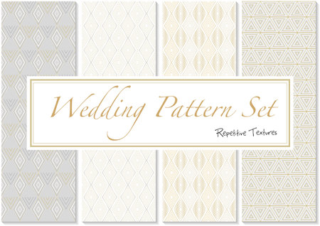 Set of Wedding Patterns in Gold and White Colors - Repetitive Background Textures, Abstract Vectorのイラスト素材