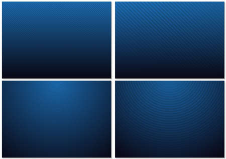 Set of Backgrounds with Striped Pattern and Blue-black Gradient - Four Graphic Designs as Vector Illustrationのイラスト素材
