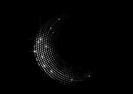 Round Halftone Shape with Glittering Stars on Black Background - Modern Illustration for Your Graphic design, Vectorのイラスト素材